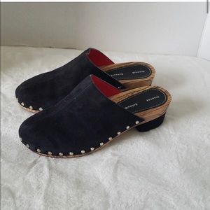 PROENZA SCHOULER BLACK SUEDE wooden clogs